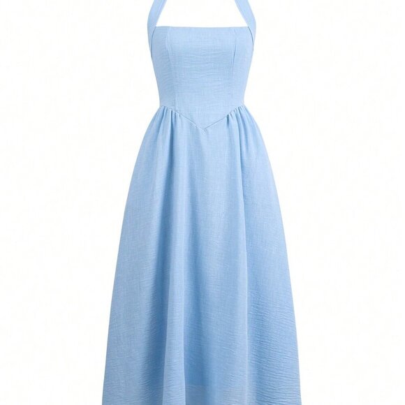 Blue Elegant Women's Hanging halter Neck Long Dress - Picture 5 of 11
